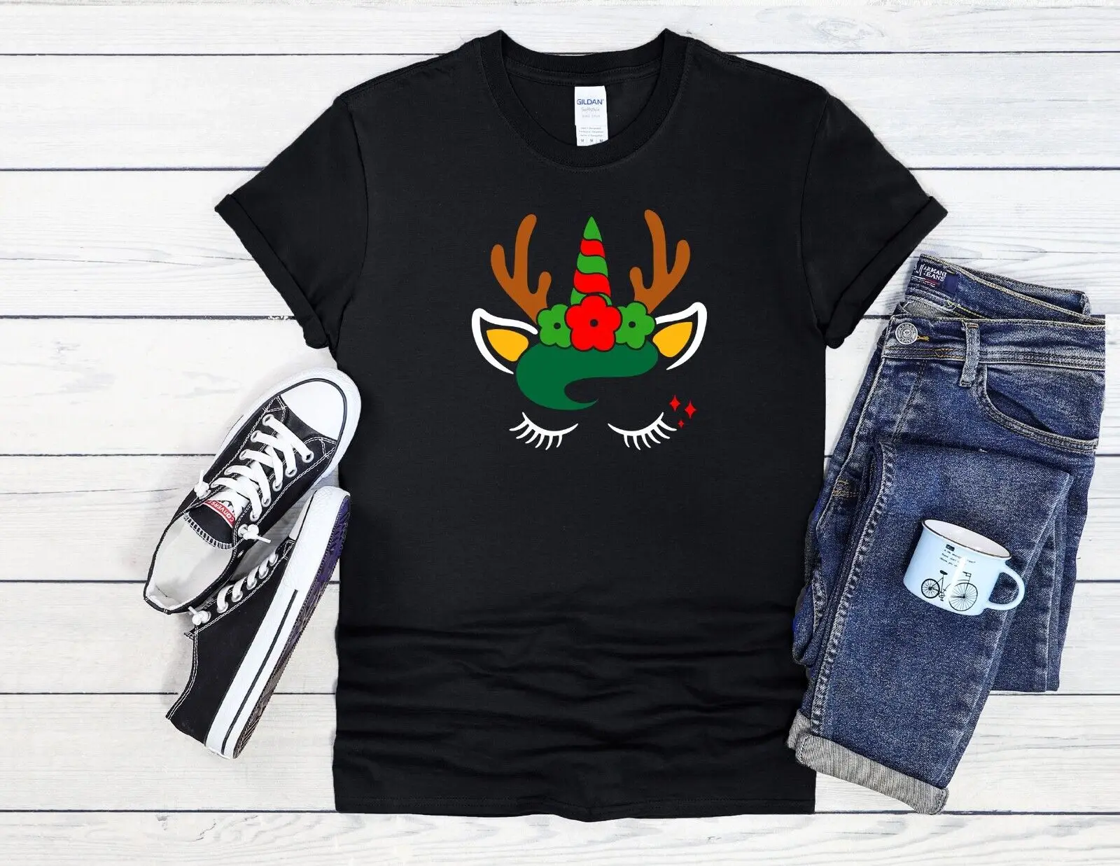 Christmas Reindeer Jute Bag Baseball T Shirt Top 3513