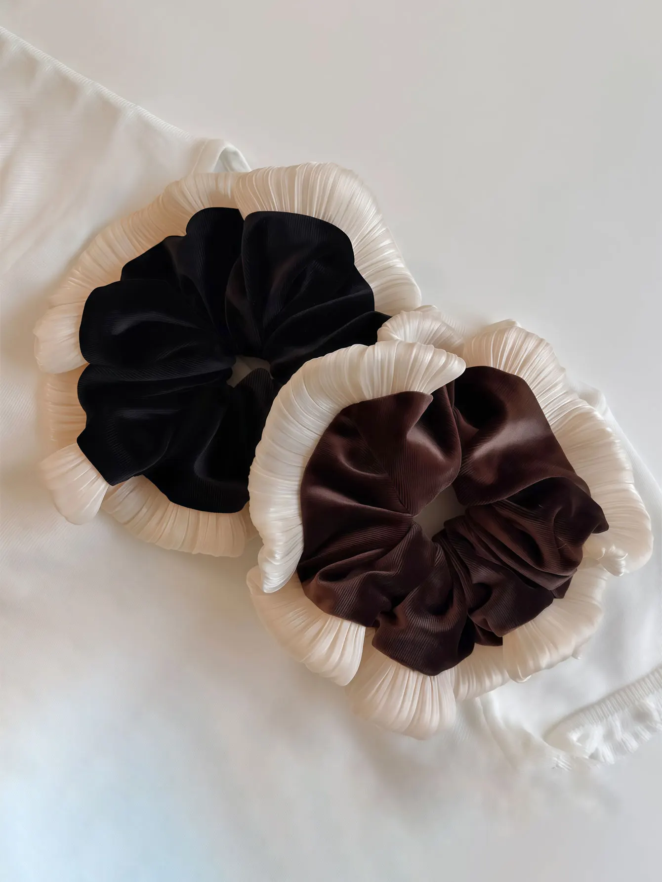 2PCS  2026 Autumn/Winter New Style Ruffled Ivory Skirt with Wooden Earflaps, Large Intertwined Hairpin and Hair String