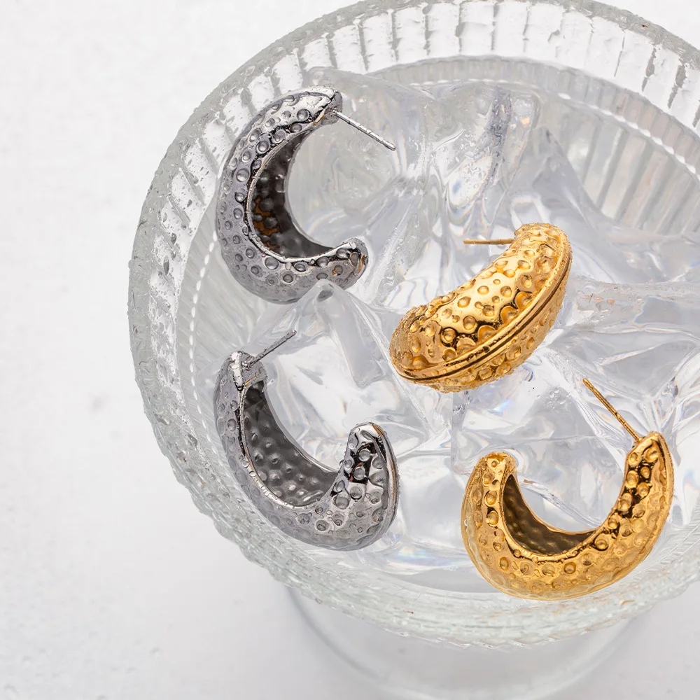 Stainless Steel PVD 18K Gold Plated Tarnish Rugged CC Hoop Earrings For Woman Jewelry Wholesale Trendy