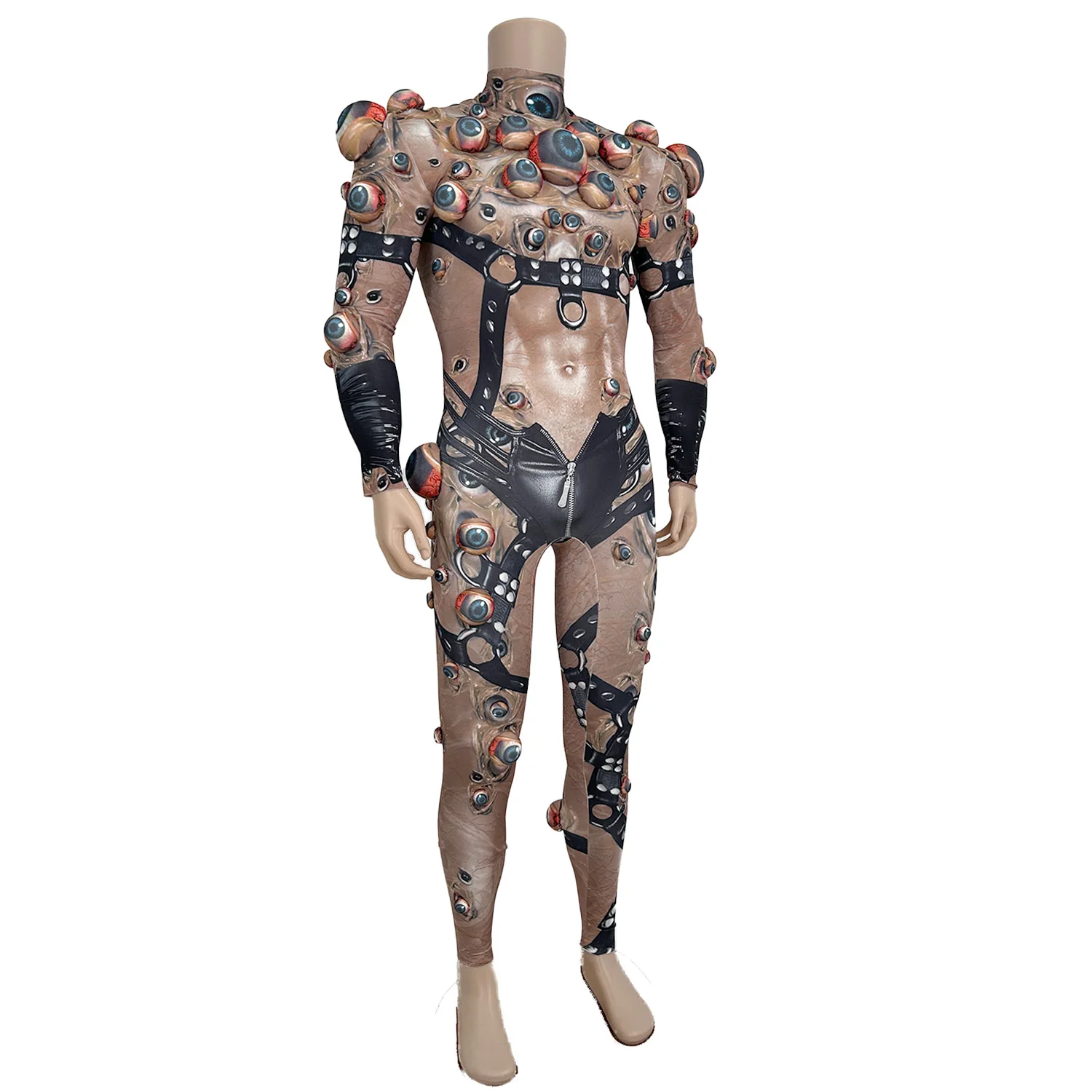 Fiesta temática de Halloween para hombre, 4 Uds., mono con estampado de ojos 3D de estilo gótico con diadema, guantes, calcetines, vestido de actuación en escenario yanjing