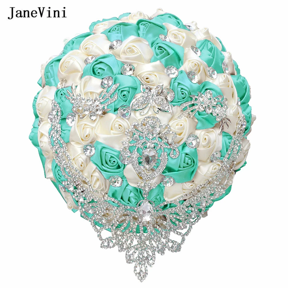 JaneVini – Bouquets de mariée de luxe, broche avec poignée de ruban en cristal, fait à la main, Roses en Satin, bijoux, accessoires de mariage