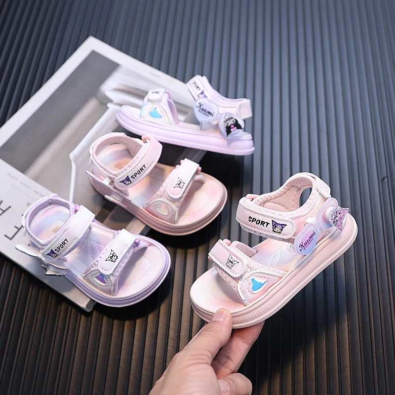 

Kuromi Summer Girl Sandals Sanrios Soft Bottom Cartoon Princess Sports Sandals Kids Shoes Kawaii Anti-Slip Children's Shoes