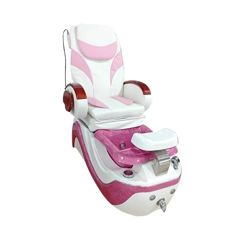 Pedicure Chair with Water Circulation, LED Ambient Light, Movable Foot Spa Chair with Wood Armrests for Nail Salon