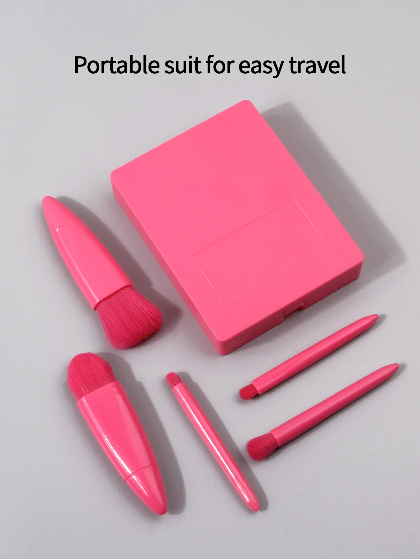 5pcs Mini Travel Portable Makeup Brush With Mirror Makeup Box,Multi-PurposeFoundation Make-Up Brush, Eye Shadow Brush,Lip Brush