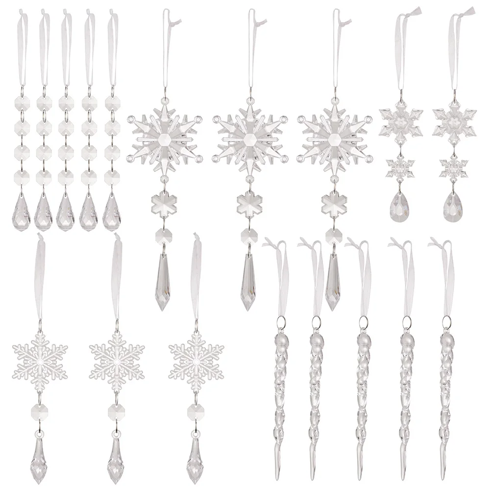 Christmas Ornaments Snowflakes Decorations Hanging Acrylic Crystal Icicle Drop Crystal Decorations for Christmas New Year Party