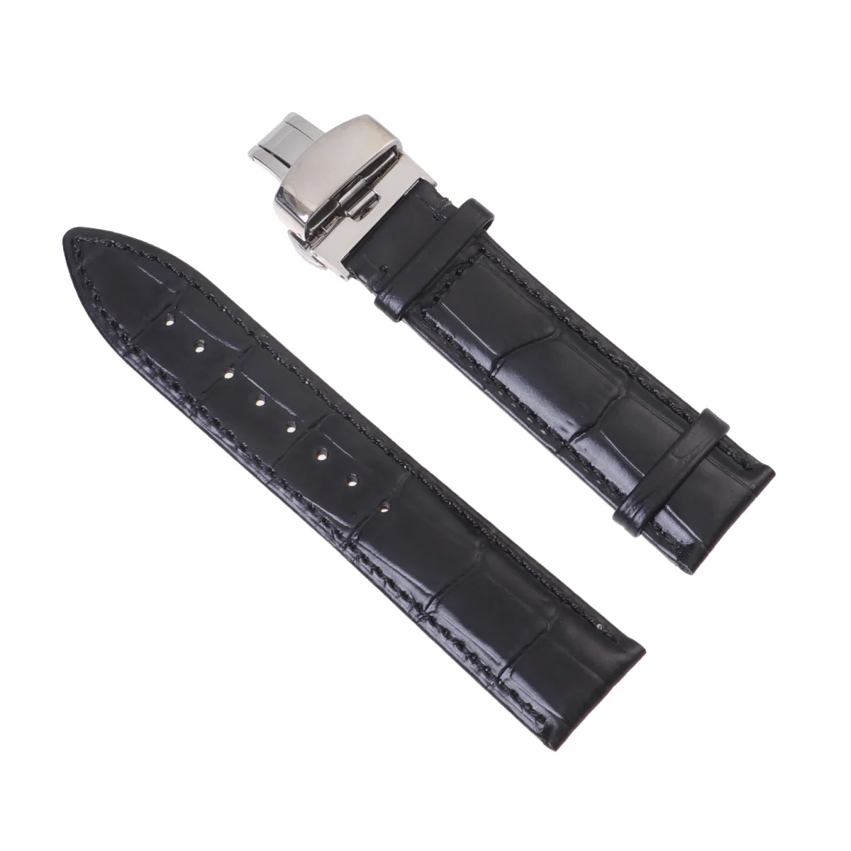 

22mm Black Cowhide Watch Strap Replacement Durable Comfortable Band Strap Soft Texture Double Press Buckle Watch Band