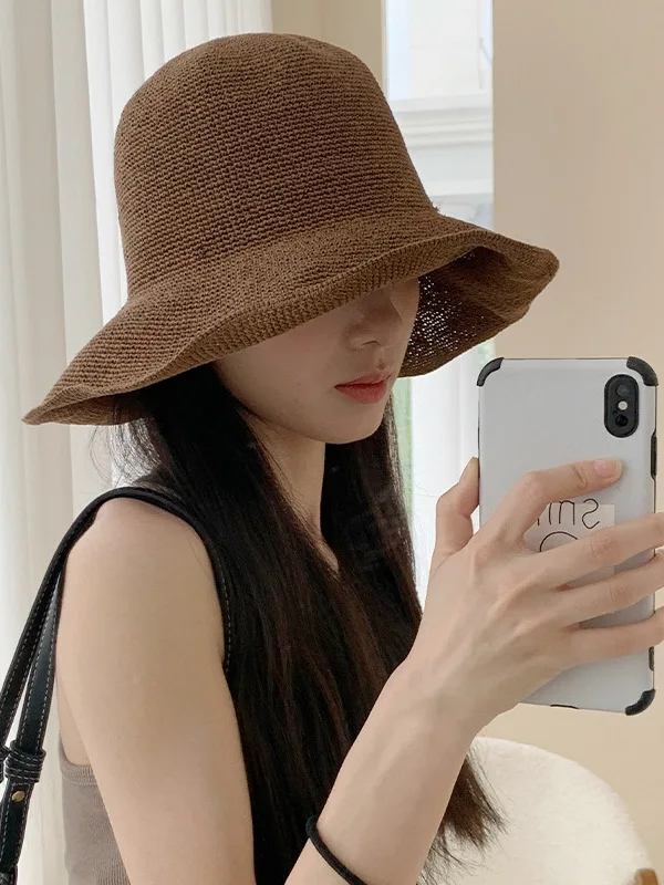 handmade-fisherman-hat-women's-summer-vacation-beach-soft-sunshade-hat-versatile-casual-style-adjustable-round-top-design