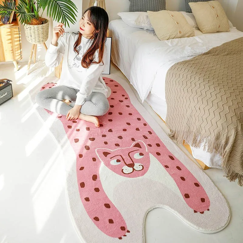 Imitation Cashmere Thick Fat Tiger Floor Mat Plush Bed Side Lying Tiger Carpet Blanket Bedroom Mat for Home Use