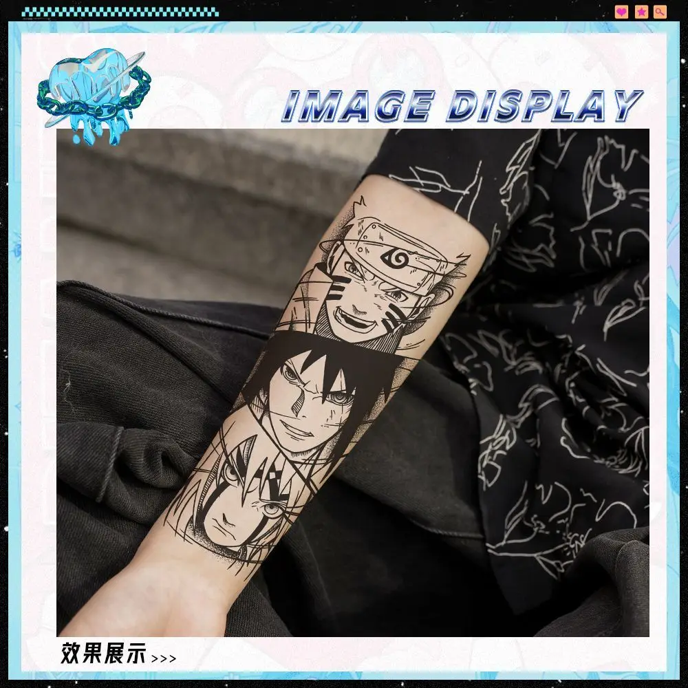 Pegatinas de tatuaje de Naruto Sasuke, pegatinas de transferencia de hierbas de Anime, arte corporal para adultos, tatuaje falso duradero sin fallos para brazo, regalos de juguete