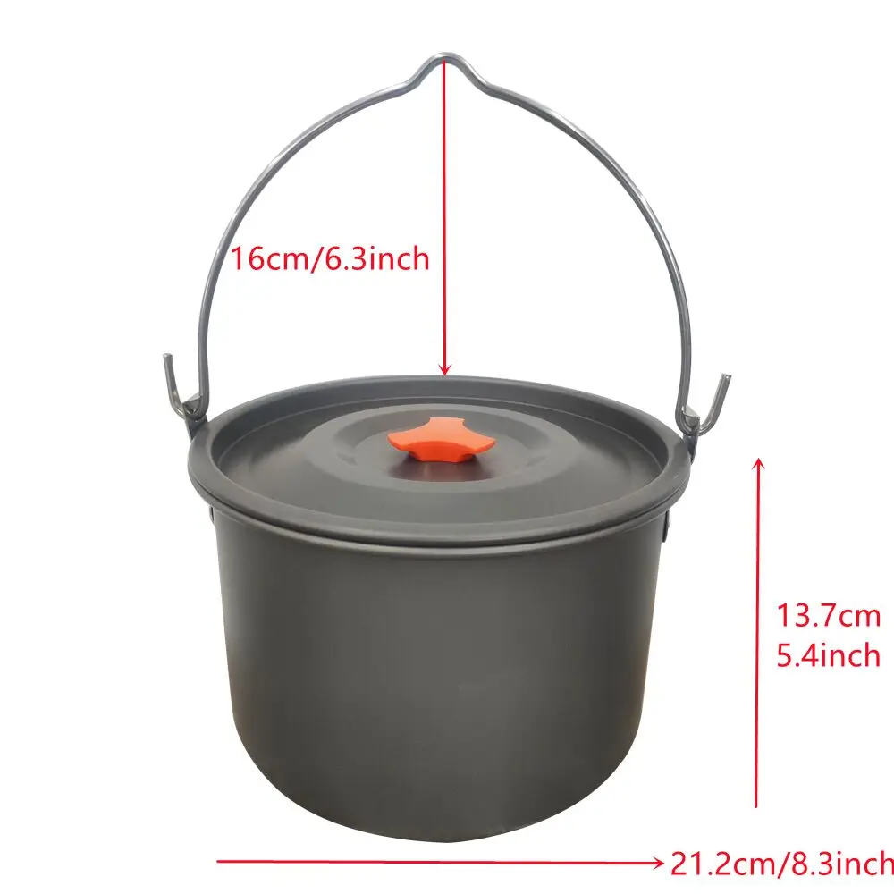 4L 20*15CM Aluminum Alloy Outdoor Camping Pot Camping Cookware Picnic Dishes Portable Single Pan Pot Outdoor Tableware Hiking