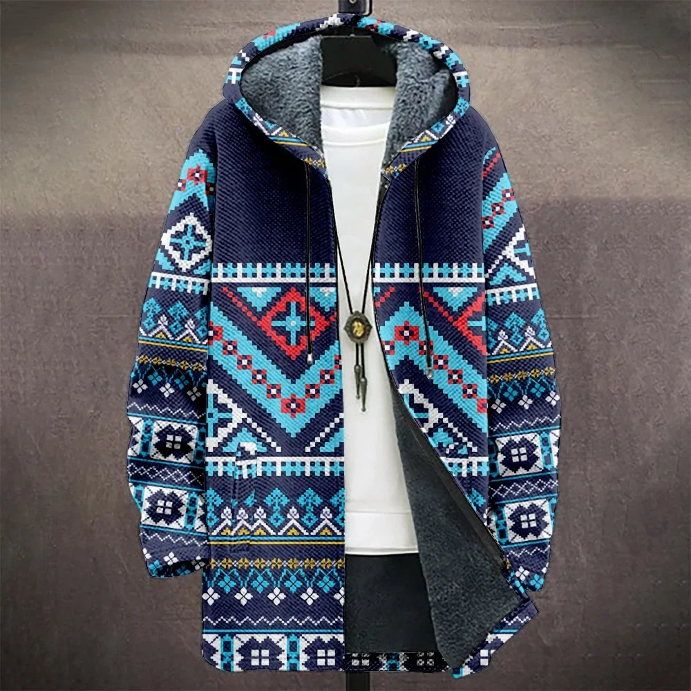 Giacca da uomo cardigan Native Aztec Graphics cappotti stampati Mid Trench outdoor Fleece Winter Casual Streetwear abbigliamento da uomo