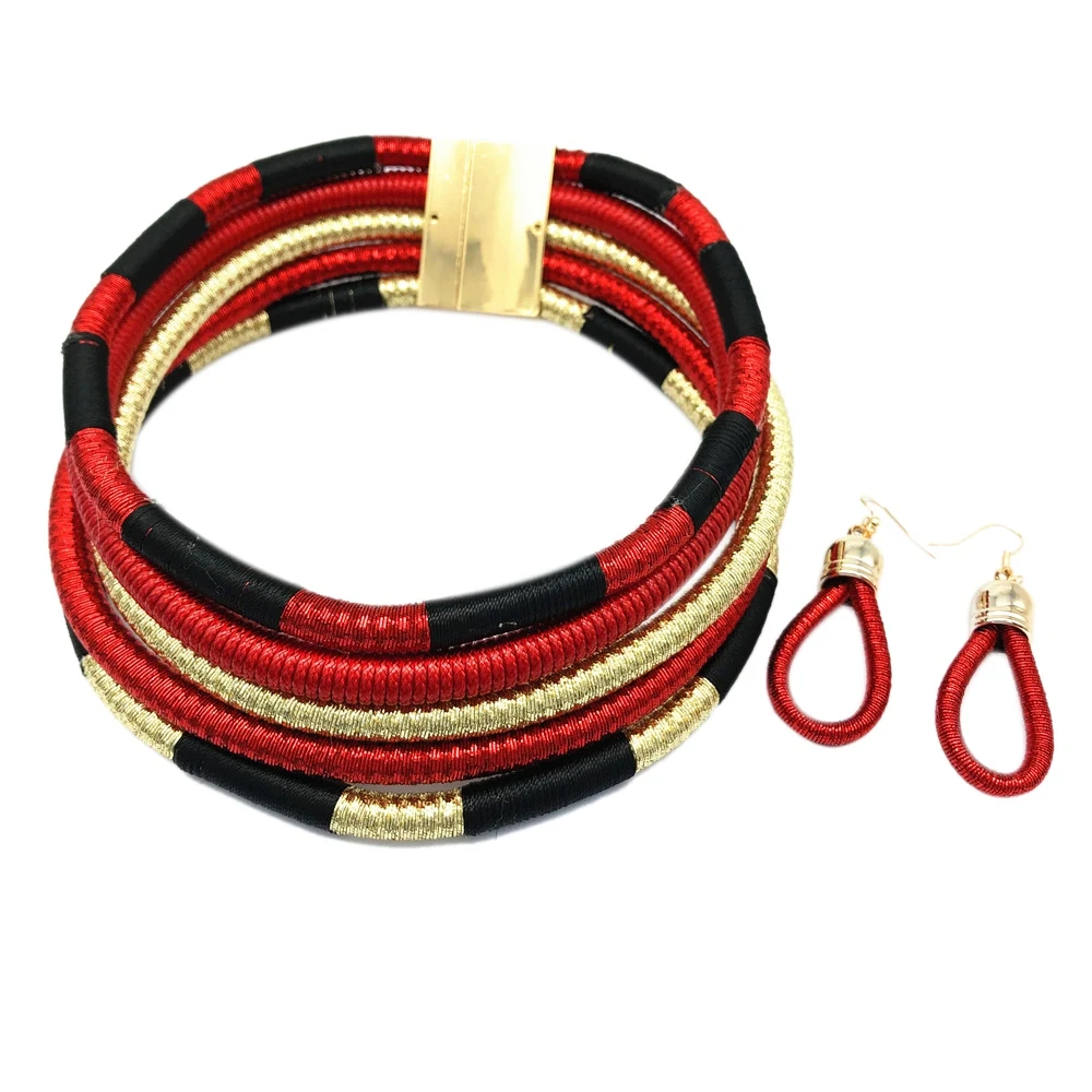 

AOA-ожерелье, серьги, многослойные тканые украшения, колье, ожерелье, свадебный комплект ювелирных изделий из африканских бусин для женщин