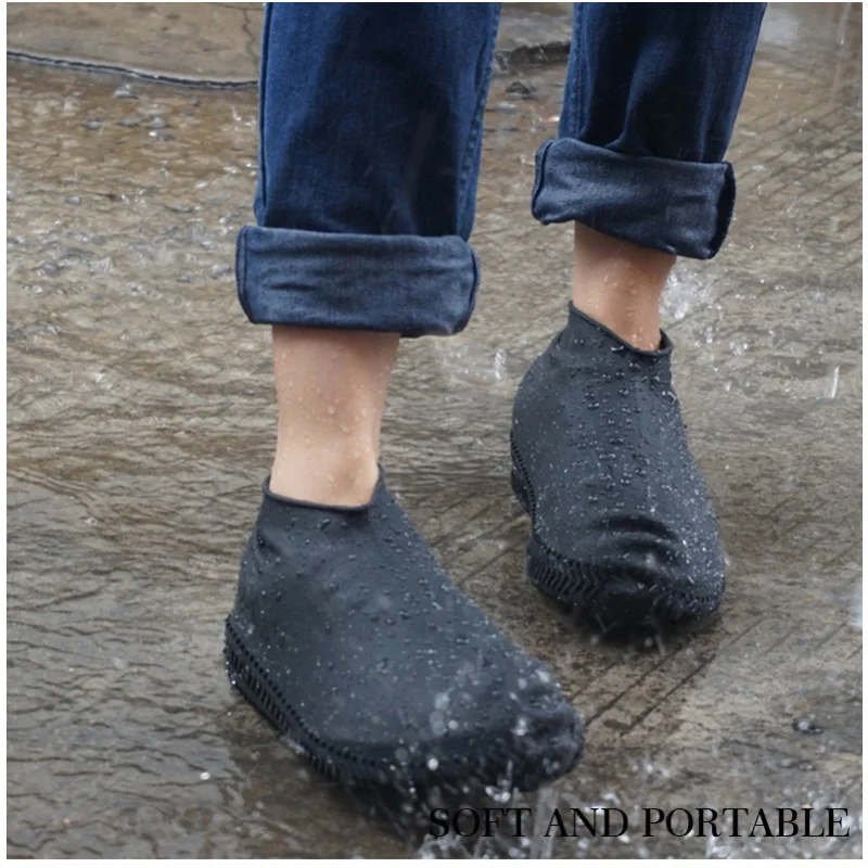 1 par impermeável chuva sapatos capa reutilizável chuva calçado protetor antiderrapante borracha chuva botas para mulher sapatos acessórios