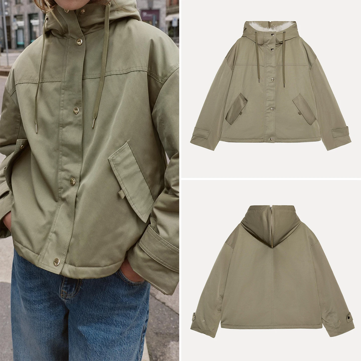 

Fall 2025 Women's Sle Artificial Fur Effect Parka Coat ort Length with Hat Long Sve Ladies' Jaet Z Brand