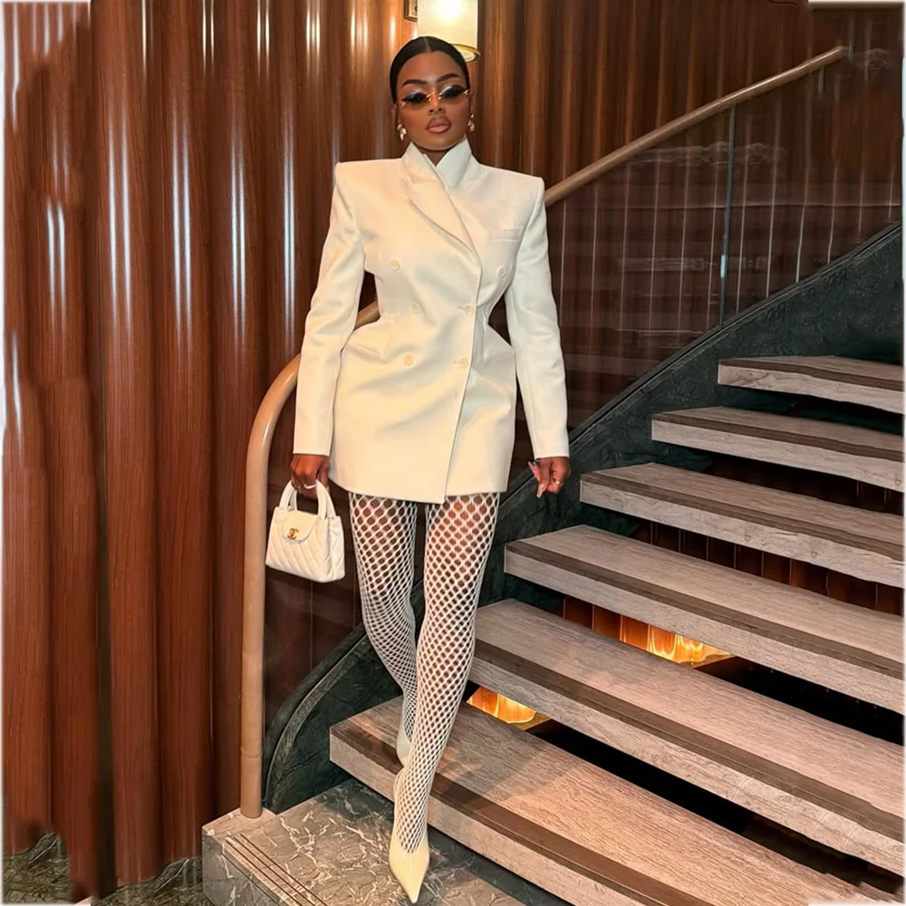Hot Sale Women's Suit Jacket One Piece Classic Design Double Breasted Fashion Modern Wide Shoulder Slim Outerwear Only Blazer