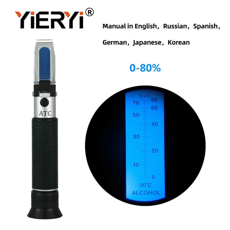 yieryi Portable Refractometer Design For Liquor Alcohol Refractometer Content Tester 0-80% V/V ATC Refractometer