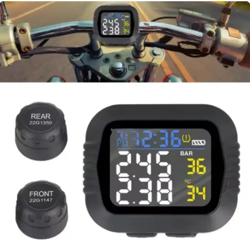 TPMS Motorcycle Sensors Monitoring System Tire Pressure Tester LCD Alarm Colorful Dirt Pit Bike Test Bike Accessories