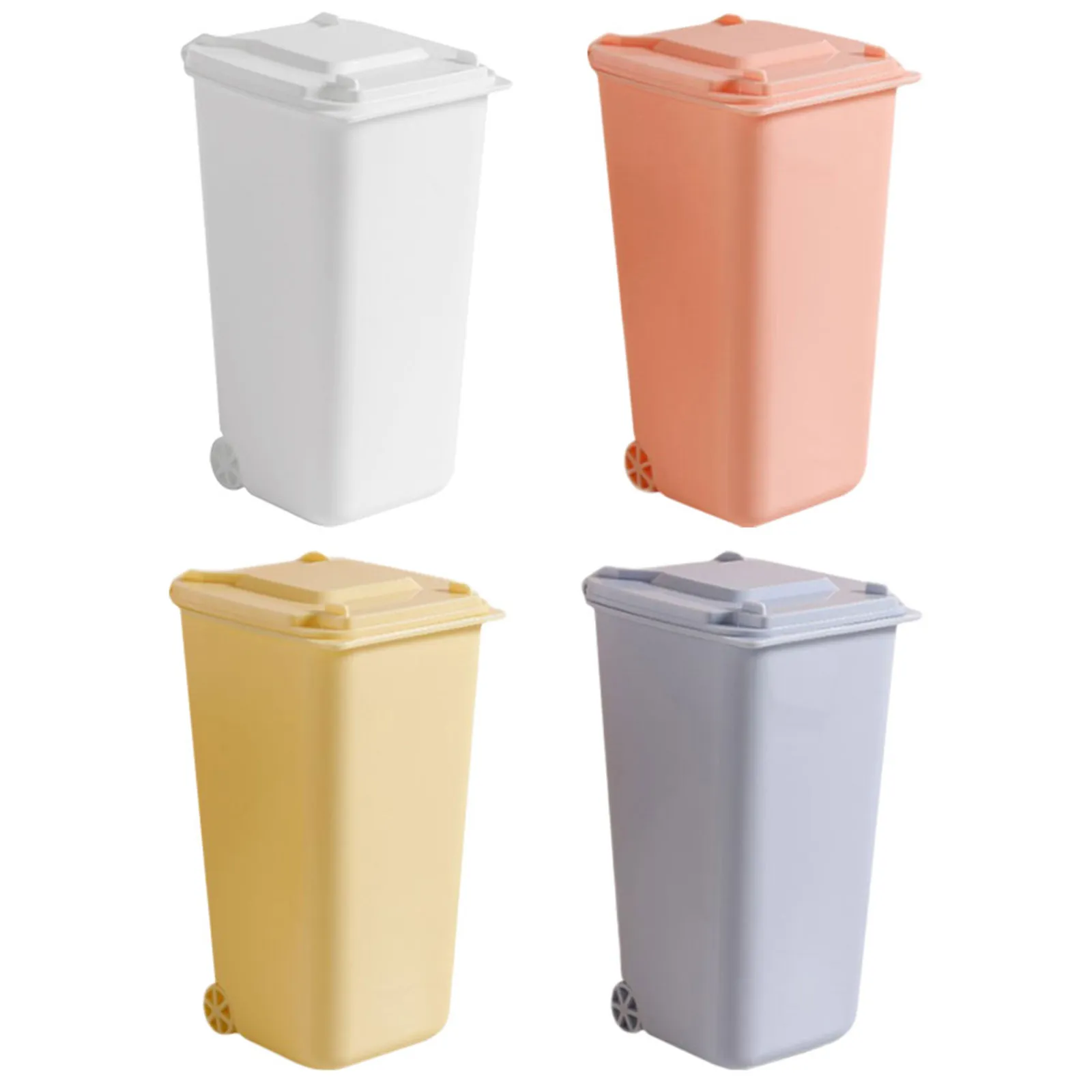 4Pcs Mini Desktop Trash Can Set Impact-Resistant Clamshell Lid Design for Desk Office Tabletop Garbage Sorting Pen Holder