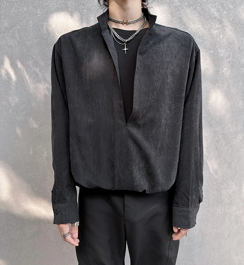 Men's Trendy Long Sleeve Shirts 2025 Autumn New Faux Two-Piece Design Tops Male Loose Comfort Fashion Long Sleeve Stylish Shirts