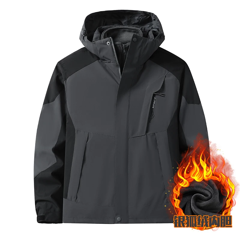

Outdoor Windproof and Waterproof Couple Jacket Hiking and Camping 3 in 1 Fleece Jackets Cycling Travel Jacket 2PC Hooded Jacket