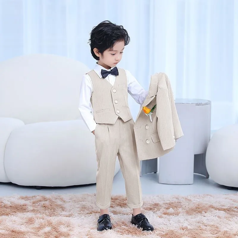 

2026 топ + пальто + брюки для мальчиков, комплект пиджака, платье для празднования дня рождения для мальчиков, двубортный свадебный маленький пиджак, комплект костюма LI779