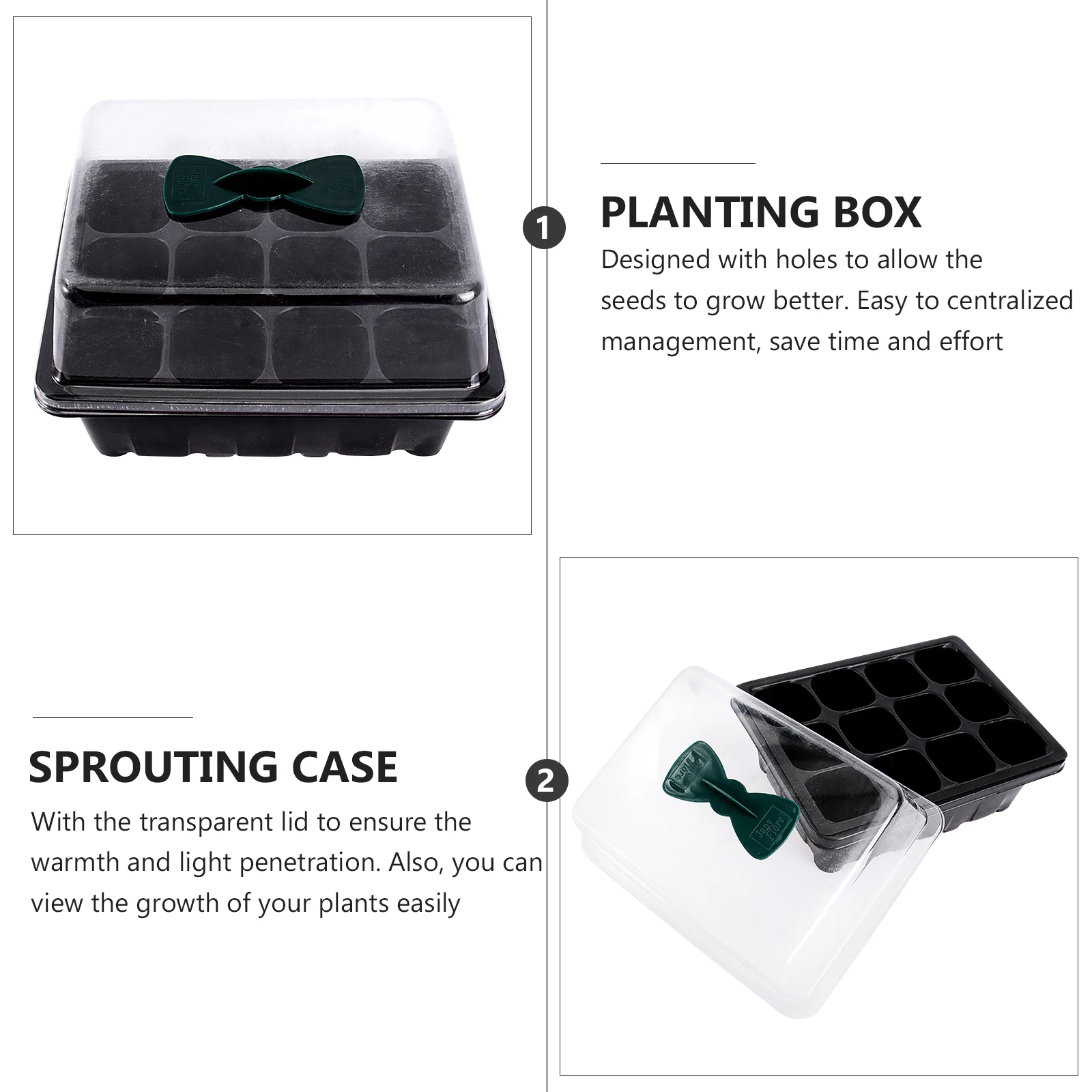 

2Pcs 12Hole Seedling Boxes Premium Material Long Use Planting Containers Gardening Supplies Sprouting Cases Transparent Lid