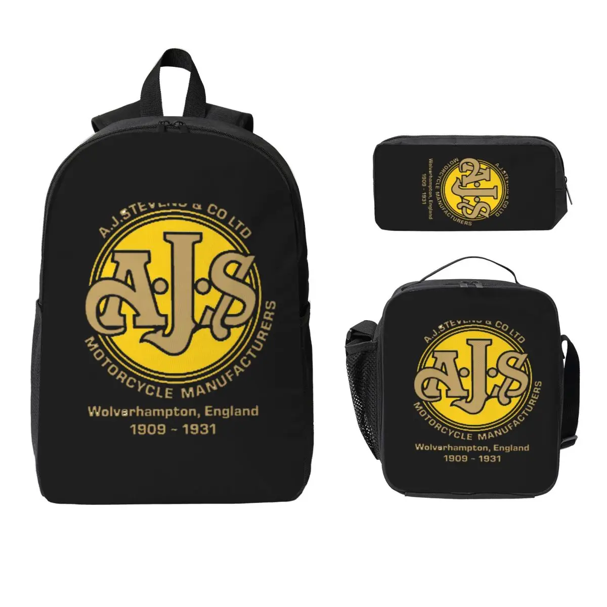 

Vintage AJS Motorcycle Design Backpack Student Boys Girls BookBag School Bag Shoulder Bags 3ps Insulated Lunch Bag Pencil Case