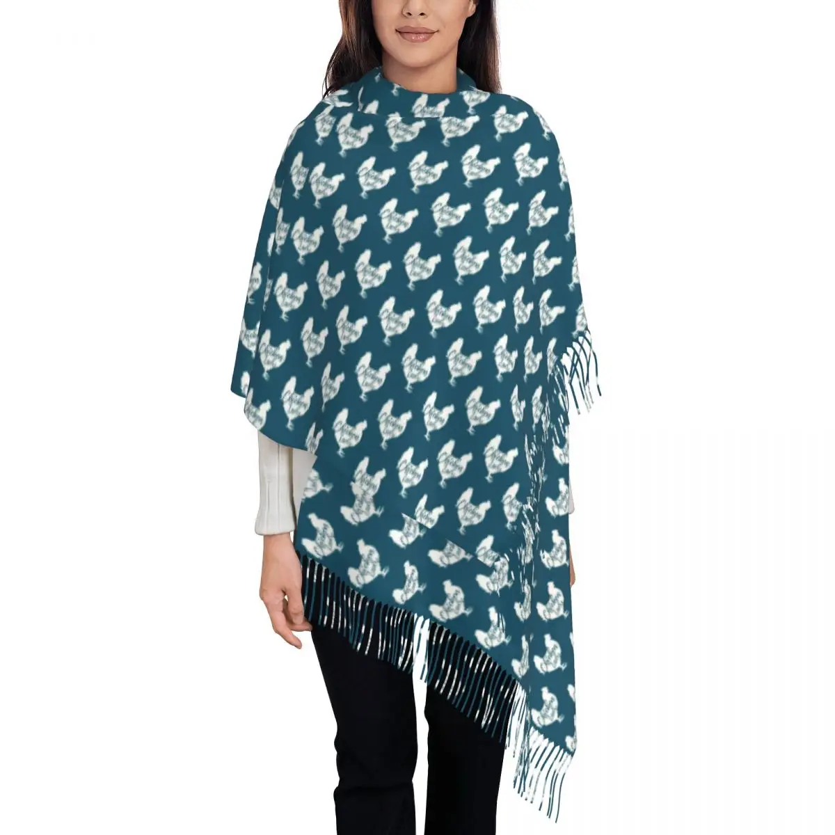 Lustige Farm Schal Huhn Dame drucken warme weiche Schals Wrapas mit langen Quaste Frauen Luxus 2024 Kopftücher Winter Foulard