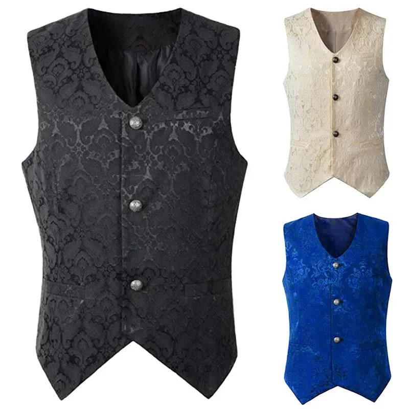 Adult Men Vintage Vest Waistcoat Victorian Black Steampunk Style Gothic Jacquard Swallow Top Noble Costume For Men's Blazer Suit