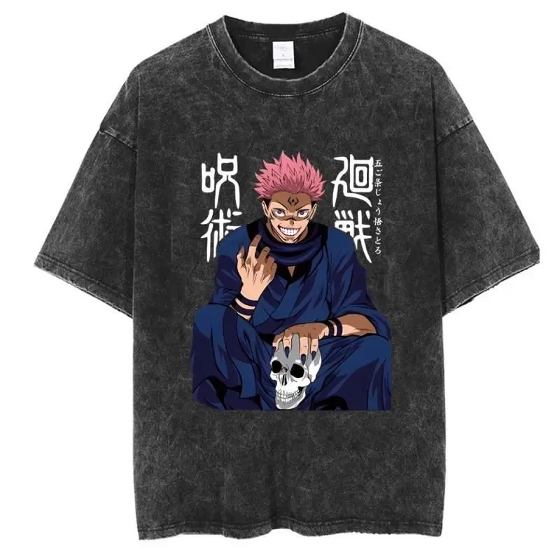 

Американский хип-хоп High Street Jujutsu Kaisen Spell Back To War Винтажная потертая старая футболка с короткими рукавами для мужчин и женщин