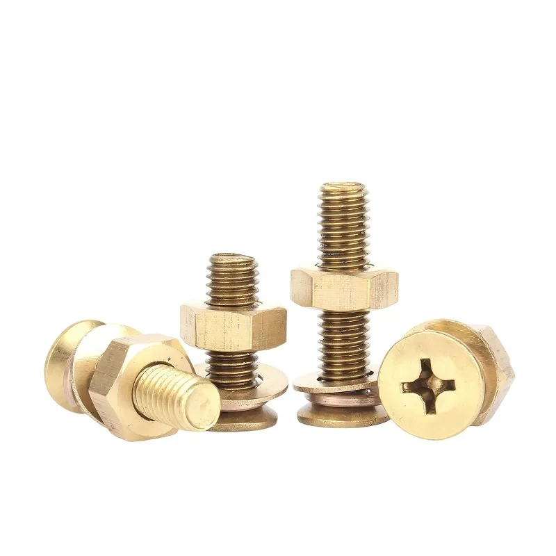 M5 M6 M8 M10 Pure Copper Cross Recessed Countersunk Screws Flat Head Bolts With Gasket Spring Washer And Nut Assortment