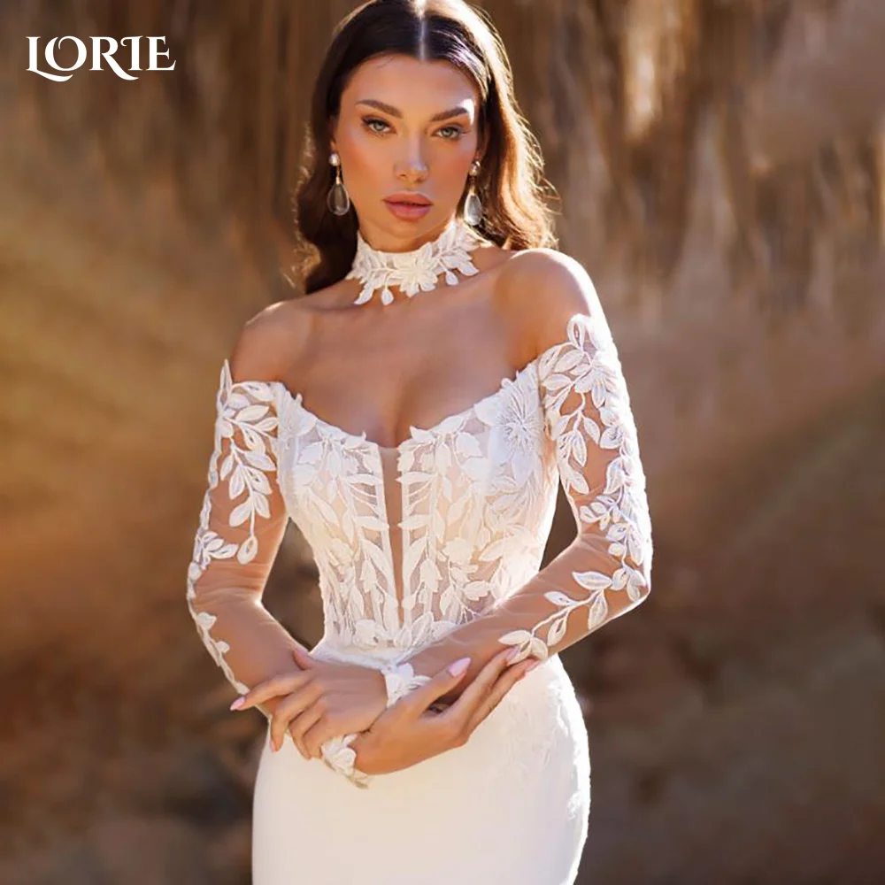 

LORIE Appliques Bohemian Wedding Dress Off Shoulder 3D Flowers Lace Sweetheart Mermaid Bride Gown Customized Corset Bride Dress