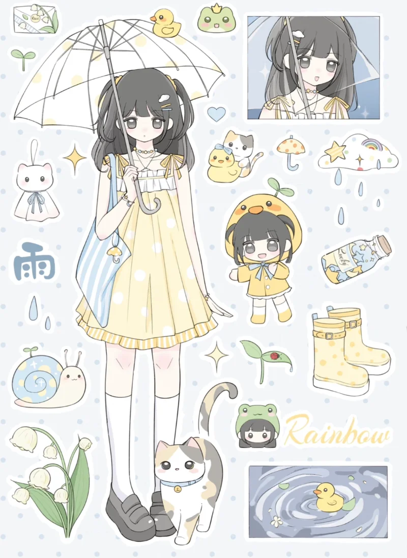 Cute Cartoon Gilr Ins Korean Collage Characters Guka Stickers DIY Decorative Handbook view 2