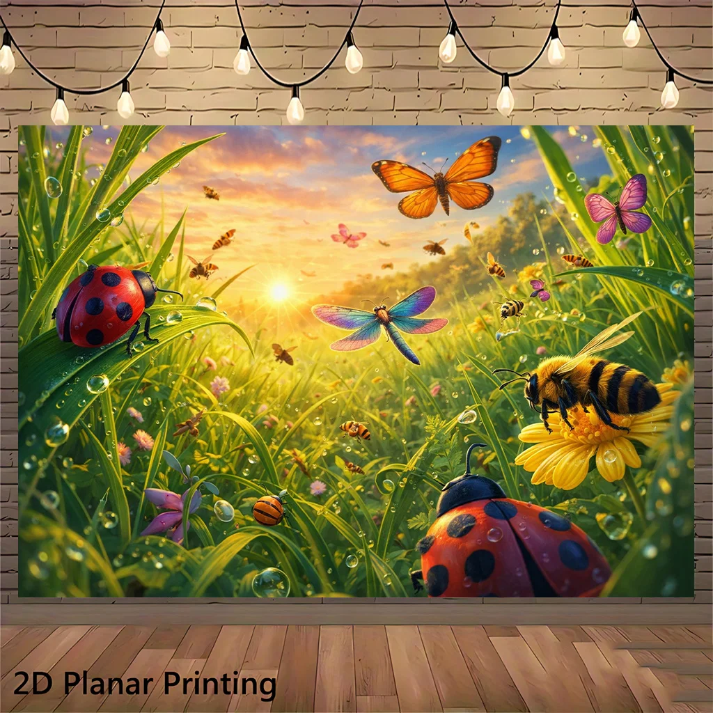 Vibrant Nature Tapestry Butterfly Bee Ladybug Garden Boho Wall Decor Art Print Cottagecore Aesthetic Summer Spring Room