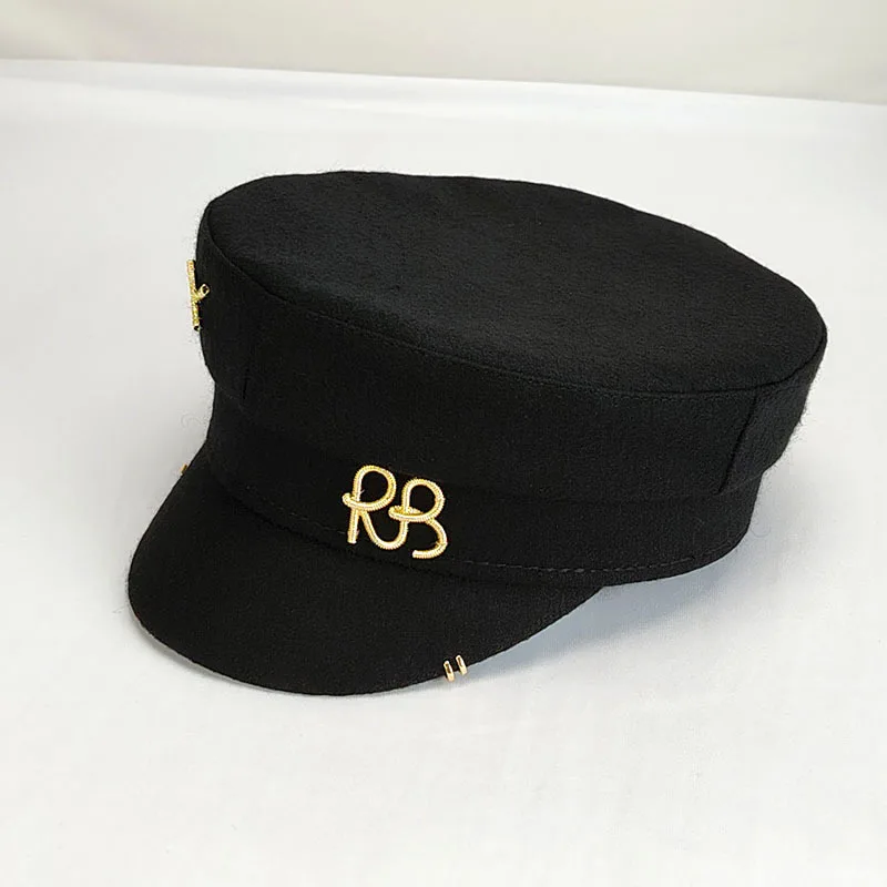 Designer Brand Earring Woolen Militray Hat Women Metal Letter RB Newsboy Caps Flat Top Cap Fashion Streetwear Navy Hat