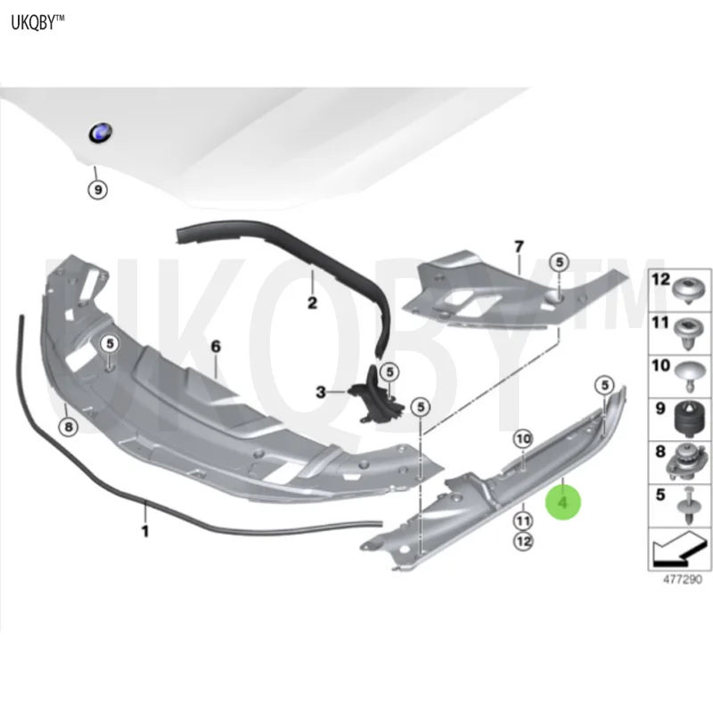 Right front hood seal sealing strip, side panel, left sealing strip, side panel, right expansion rivet 51767349605 51767349606