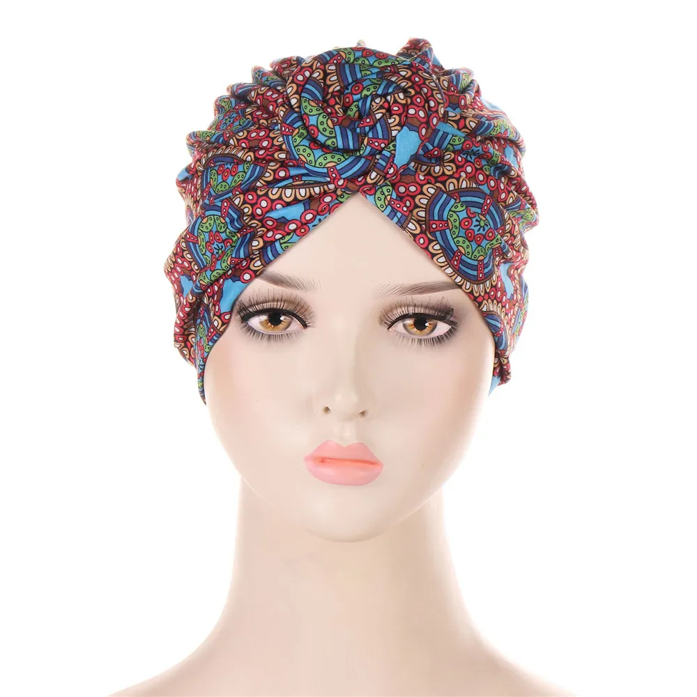 Turbante estampado floral para mulheres, chapéu de nó superior africano Hijab muçulmano, chapéu de quimio, boné de sono, gorros, headwrap, moda casual