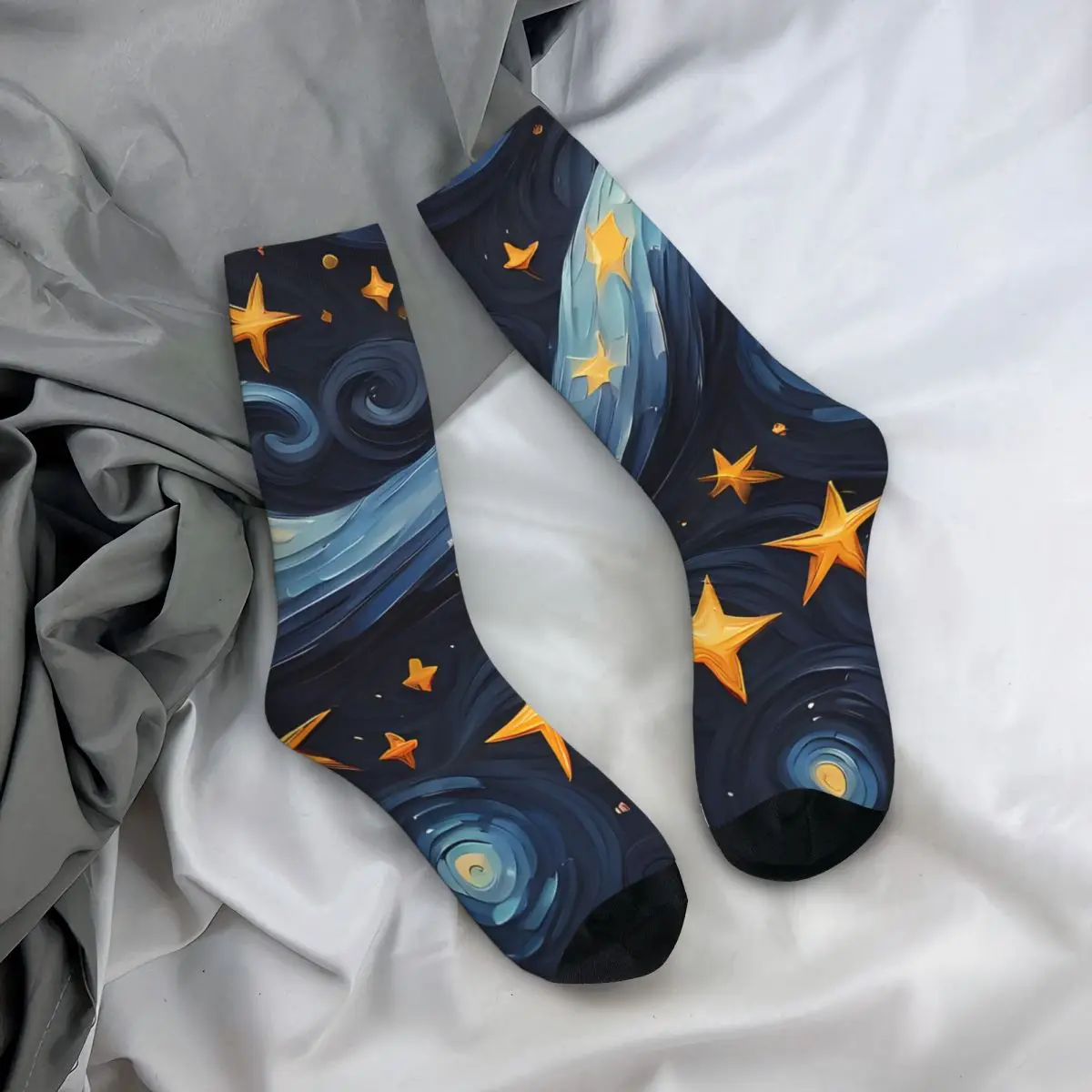 Starry Night Sky Pattern Celestial And Cute Men's Socks Vintage Harajuku Street Style Novelty Pattern Crew Sock