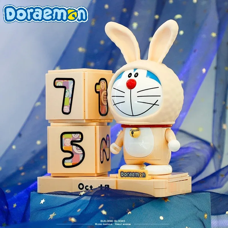 Doraemon Night Light Creative Kawaii Cartoon Building Blocks Assembly Educational Toys Car Ornaments Calendar Collection Gift