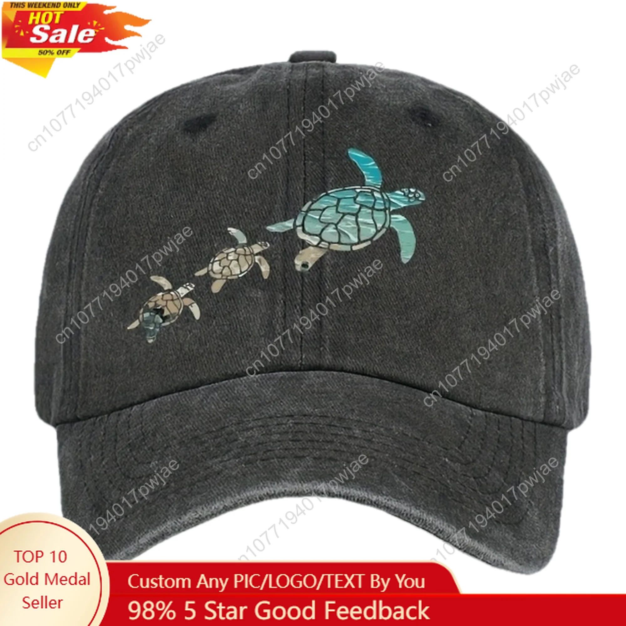 

2025 new colorful turtle print classic fashion washed baseball cap suitable for sports and leisure travel beach wear sun hat a v