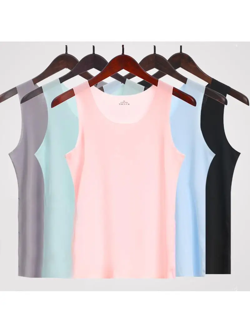 

Ladies Ice Silk Vest Thin Svel Summer Top Inner Wear Base Layer Trendy Modern Sle round Ne Nine Sve Length Cotton