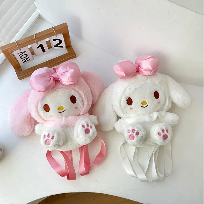 

Mymelody Doll Bag Kawaii Sanrio Girlish Heart Cinnamoroll Cartoon Furry Backpack Doll Plush Crossbody Bag