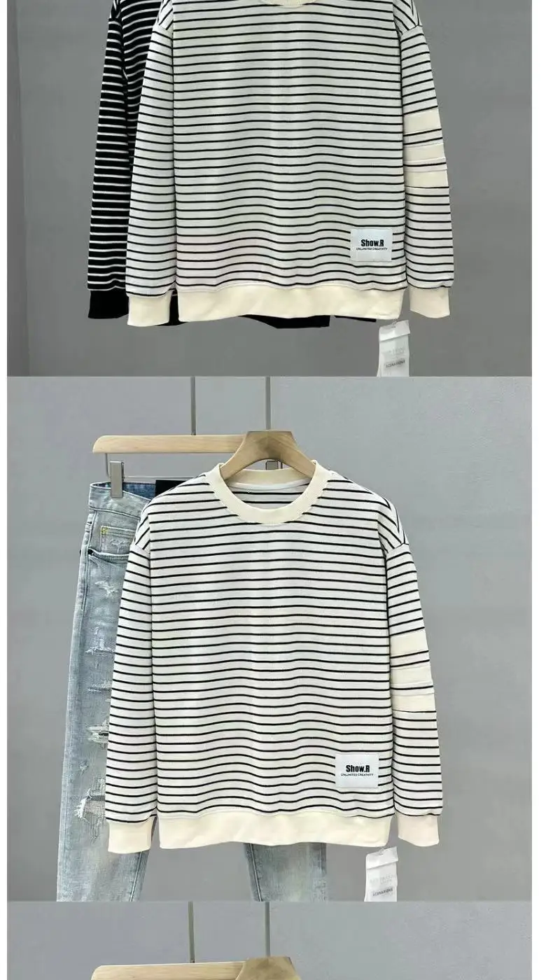 Autumn Striped Hoodie Men\'s Long Sleeved Loose Personalized Trendy Versatile and Casual Korean Style Trendy Top