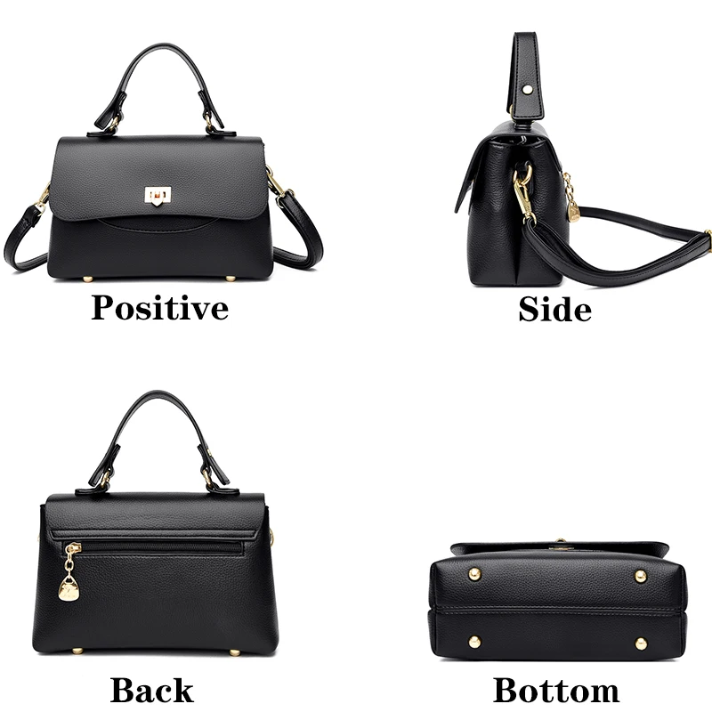 High Quality Soft Leather Luxury Handbag 2023 Women Designer Lock Solid Color Handbag Casual Large Capacity Simple Crossbody Bag