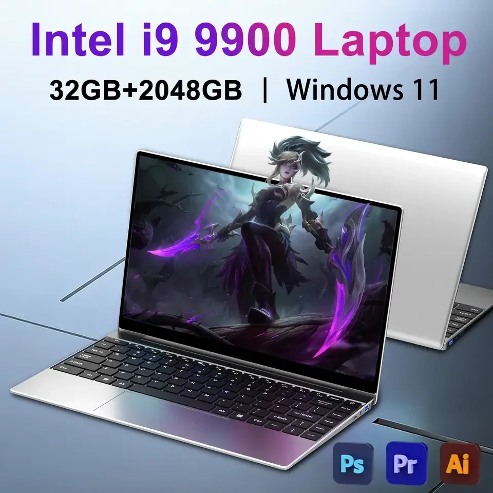2026 New Ultra Slim 14.1 Inch Laptop Intel Core I9-9900 32GB RAM 2TB SSD for Gaming Office Study Windows 11 pro FHD 1920*1080