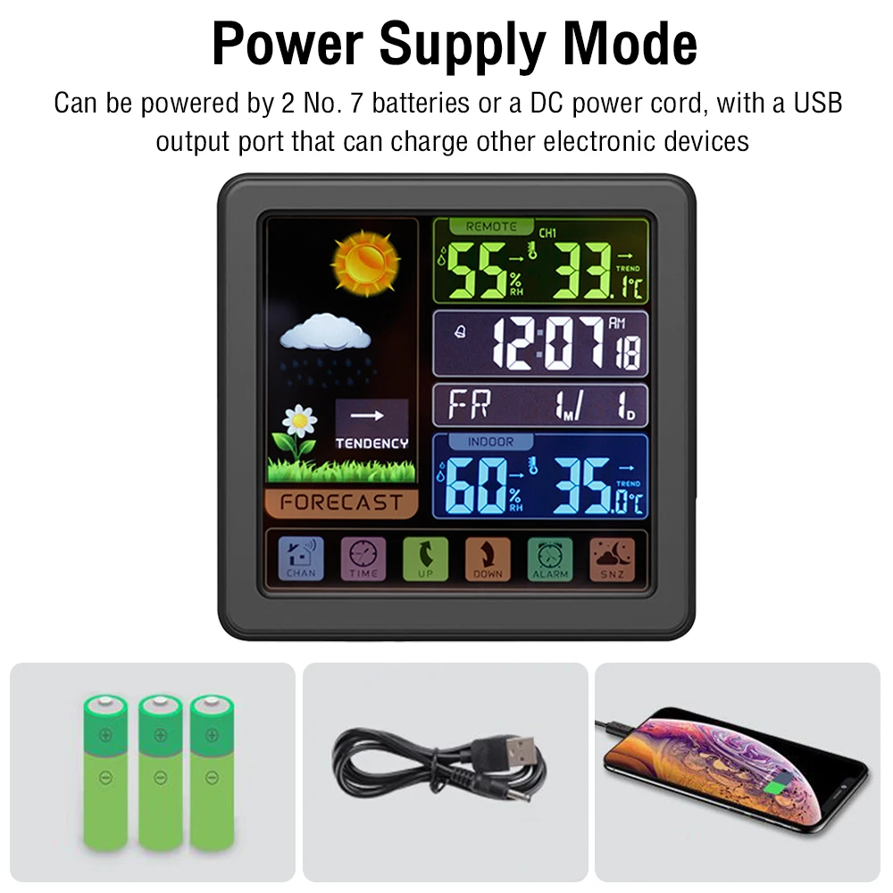 محطة الطقس الرقمية اللاسلكية في الأماكن المغلقة في الهواء الطلق ميزان الحرارة الطقس مع التقويم الخلفية قابل للتعديل