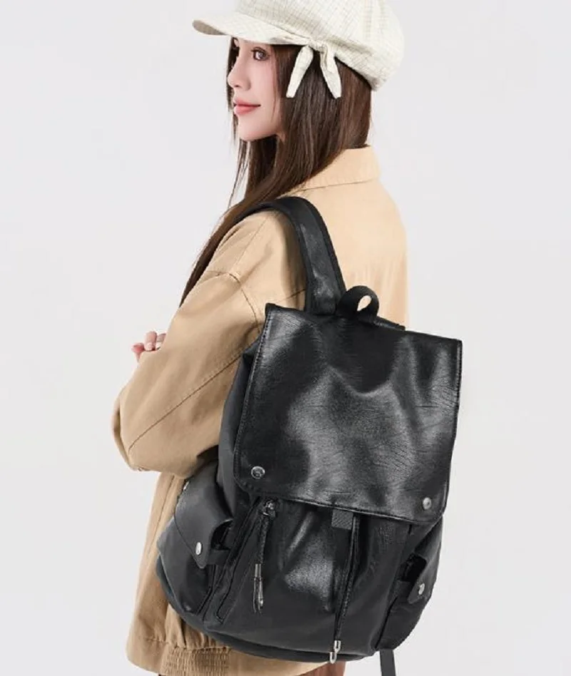 New Fashion High Quality Soft Leather Travel Backpacks Men Women's Large Capacity Business Shoulder Bags Notebook School Bag