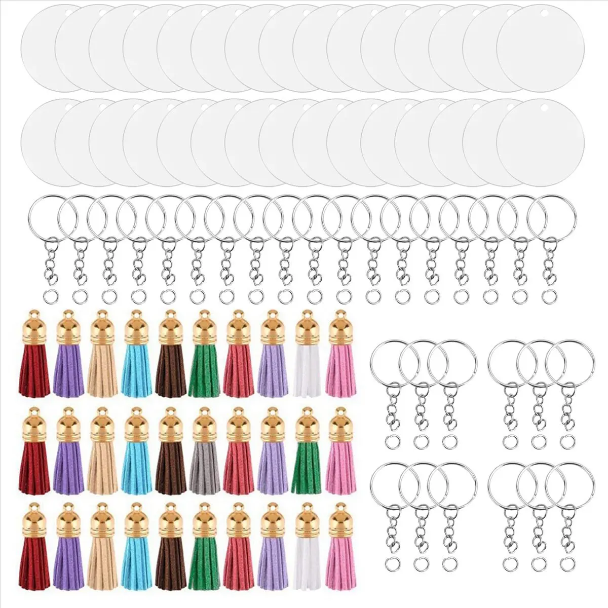Latest Model,Acrylic Circle Keychain Blanks Clear Kit 120Pcs for Vinyl Project, Including Acrylic Disc Blanks, Tassels, Golden