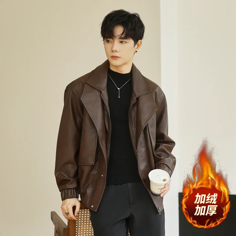 Men's Leather Jacket New Korean Style Handsome Men's Jacket Popular Jacket Trend Casual Fashion High-end Uxury Style Jacket