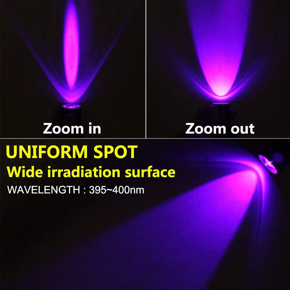Lámpara UV recargable por USB, 3 modos, 365nm, Mini linterna LED ultravioleta, Detector de dinero de Jade fluorescente, luz de curado UV LED UV